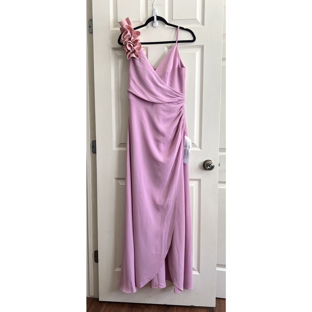 DRESS THE POPULATION Anthropologie Lavender Camelia Ruffle Maxi Dress M NWT FLAW - Picture 5 of 16
